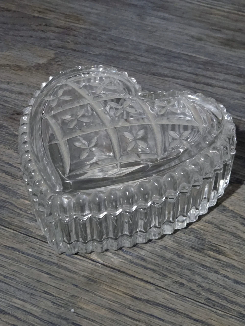 Vintage Mikasa Clear Cut Glass Heart Trinket Box